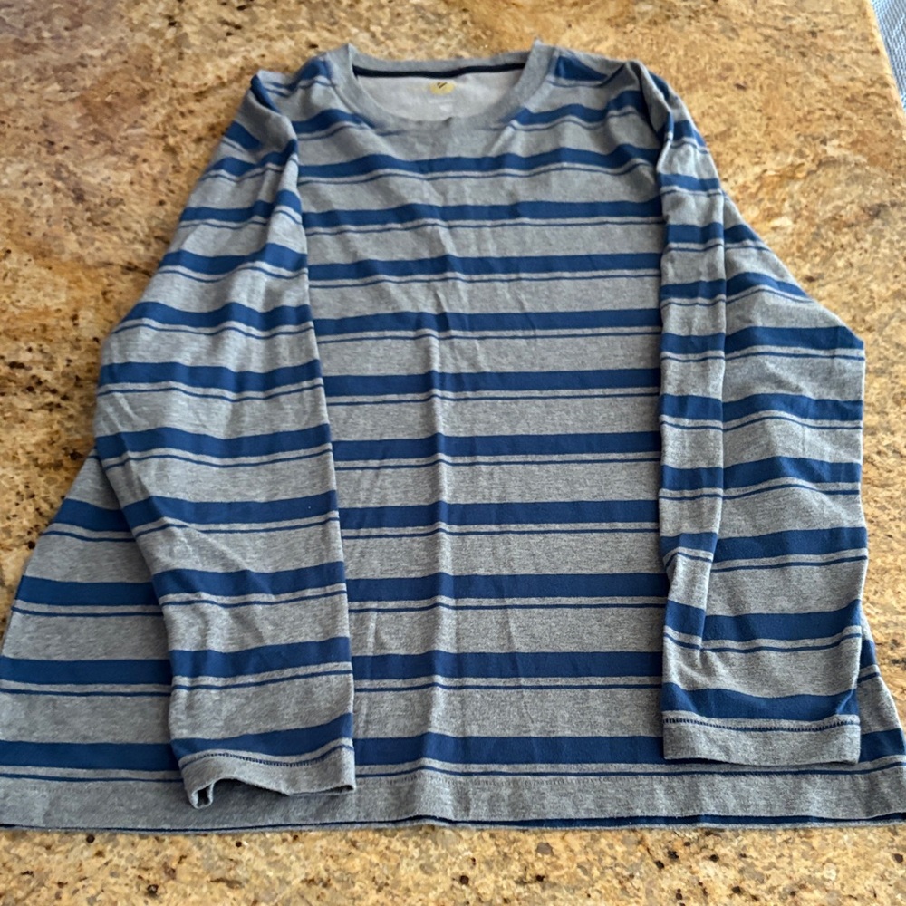 Striped Gray and Blue Long Sleeve Shirt